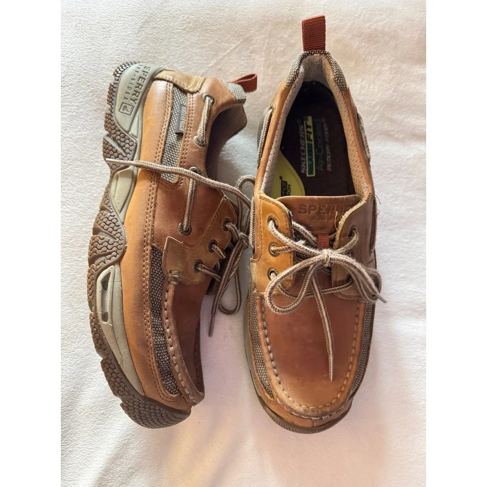 Sperry Top-Sider Mens 8.5 Tan Leather Mesh Boat Shoes Sea Kite Rugged Sole